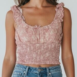 Pink Floral Milkmaid Crop Top Ruched Bow Babydoll Coquette Cottagecore S Preppy